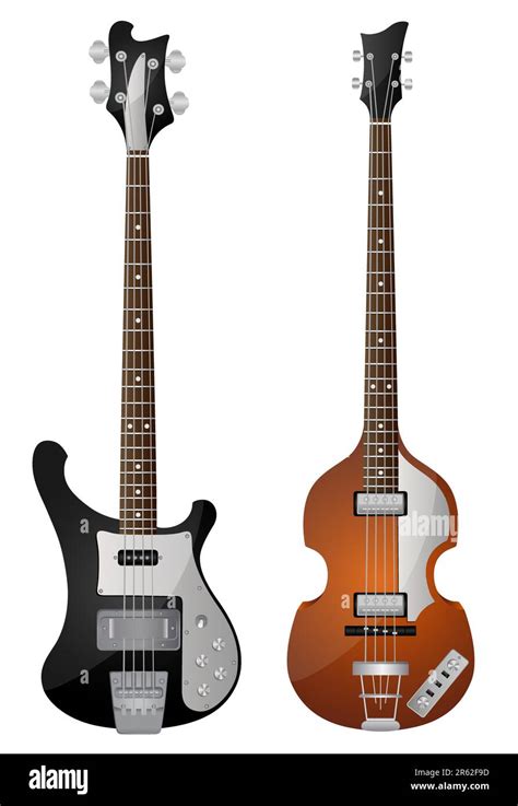 Isolated Image Of Vintage Bass Guitars Vector Illustration Stock