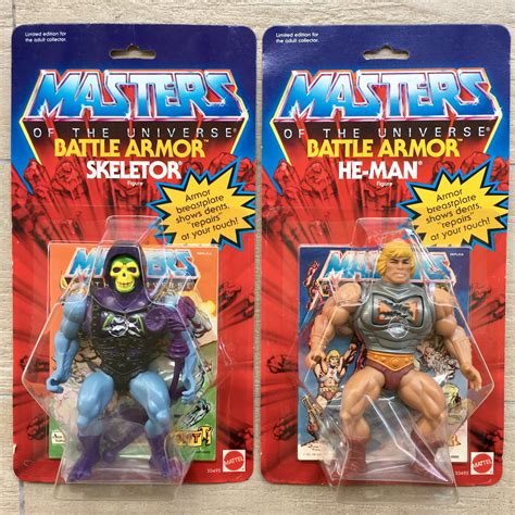 2 x masters of the universe battle armor he man and skeletor limited edition classics mattel