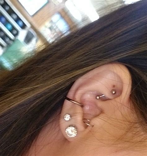 Left Ear Double Lobe Rook Tragus And Conch Diamond Earrings