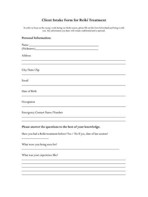 Free Printable Reiki Intake Form Printable Form Templates And Letter