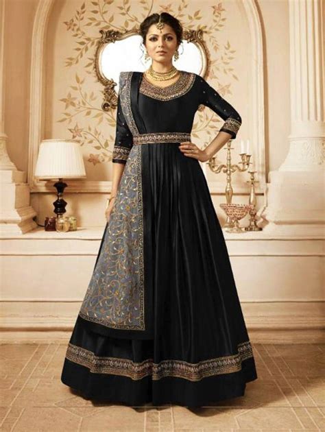 Black Heavy Linen Satin Designer Anarkali Suit Zoharin 2962693