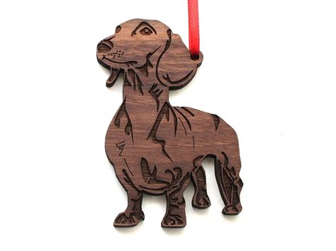 Dachshund Ornament Wiener Dog Engraved Black Cherry Wood Etsy