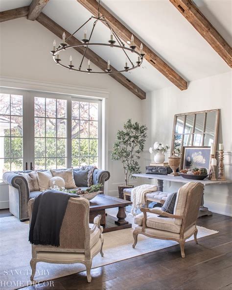 French Country Living Room With Gray Sofa Via @sanctuaryhomedecor 