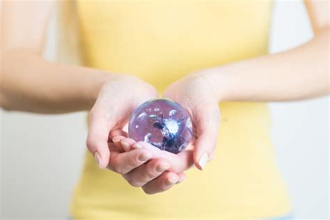 Woman S Hands Holding A Crystal Ball Stock Photo Image Of Decoration