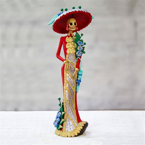 Hand Crafted And Painted Ceramic Catrina Sculpture La Catrina