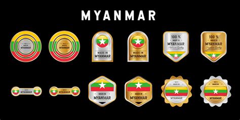 Made In Myanmar Label Stamp Badge Or Logo With The National Flag Of