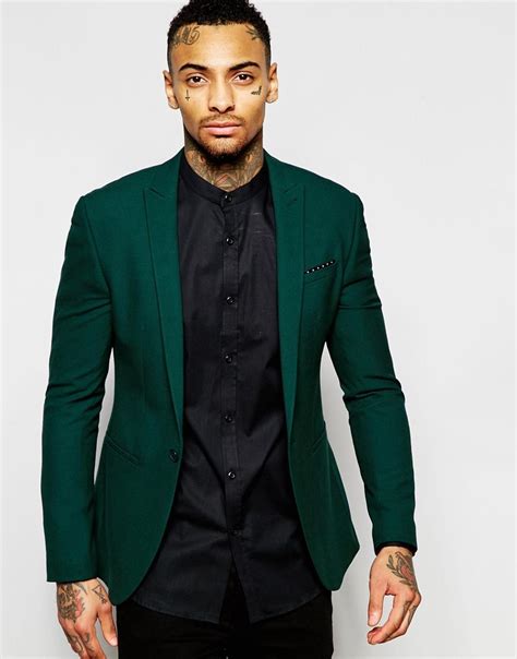 Asos Super Skinny Tuxedo Jacket In Midnight Green 820