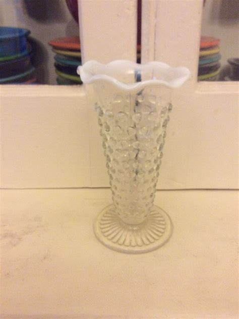 Vintage Depression Glass Hobnail Fluted Bud Vase Opalescent Milkglass