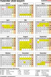 Ferien 2021 bayern im kalender ferienkalender 2021 bayern als pdf oder excel in den winterferien 2021 bayern beträgt die anzahl der ferientage 9 tage, dafür werden 5 urlaubstage. Kalender 2020 Bayern: Ferien, Feiertage, PDF-Vorlagen