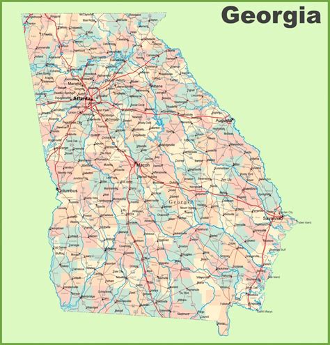 Georgia Road Map With Cities And Towns Printable Map Of Georgia Usa