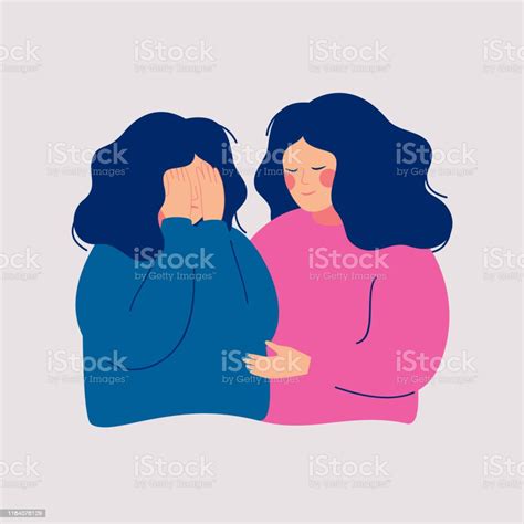 Young Woman Comforting Her Crying Best Friend Stock Illustration