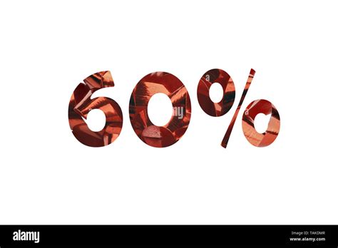 Number 60 Cut Out Of Red T Ribbon With Percent Sign Stock Photo Alamy