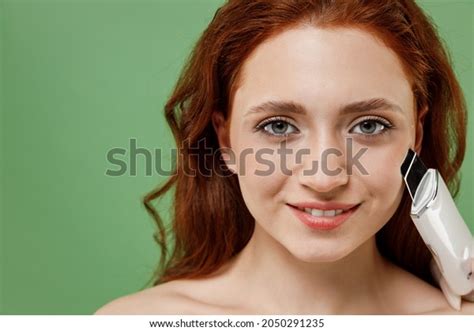 Beautiful Close Half Naked Topless Redhead Stock Photo