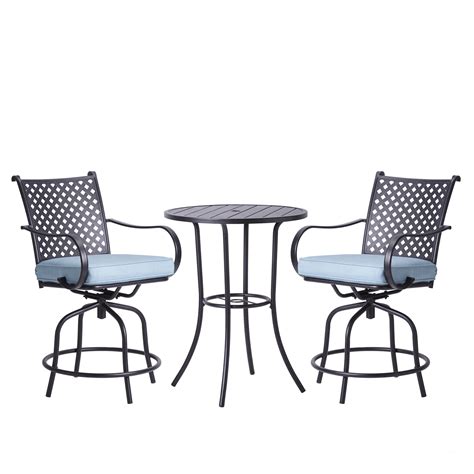 Peaktop 3 Piece Patio Swivel Bar Height Bistro Set With Cushions