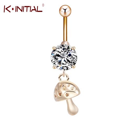 Kinitial 1pcs Hot Sale Gold Silver Plated Mushroom Piercing Navel Dangle Belly Button Ring Lot