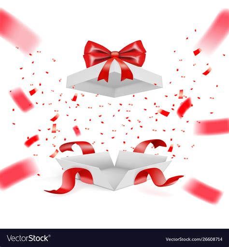 Realistic Surprise Gift Box With Falling Confetti Vector Image