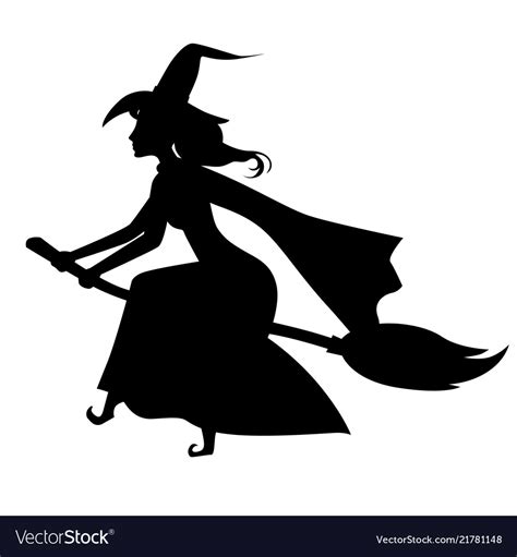 Halloween Witch Silhouette On Broom Royalty Free Vector