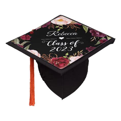 Watercolor Burgundy Blush Floral Graduate Graduation Cap Topper Zazzle