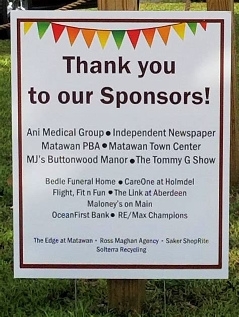 Matawan Day 2018 Thank You Sponsor Sign On Lawn Matawan Aberdeen