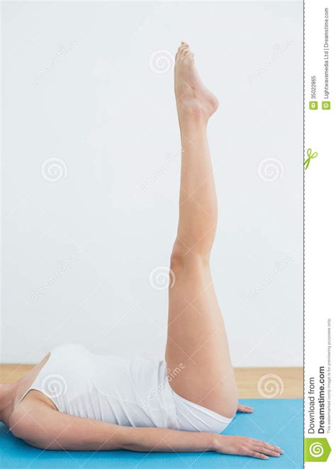 Woman Stretching Legs On Exercise Mat Stock Image Image Of Side Ethnicity 35022865