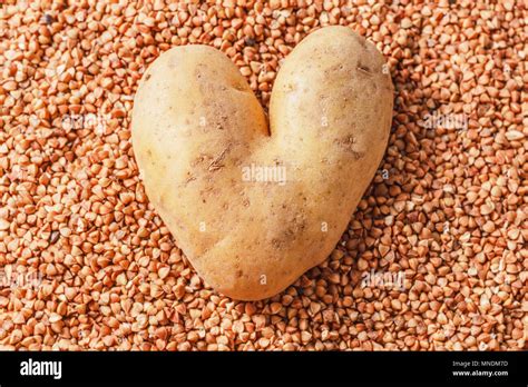 Heart Shaped Potatoes On Buckwheat Like Original Model Stock Photo Alamy