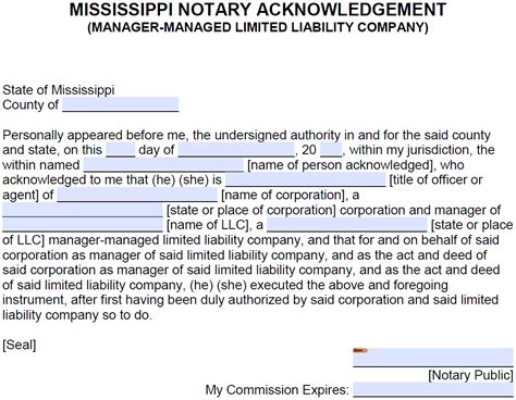 Free Mississippi Notary Acknowledgement Forms Pdf Word