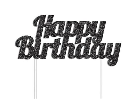 Black Glitter Cake Topper Happy Birthday