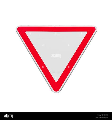 Give Way Triangle Road Sign Isolated On White Background Close Up