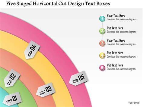 1114 Five Staged Horizontal Cut Design Text Boxes Powerpoint Template