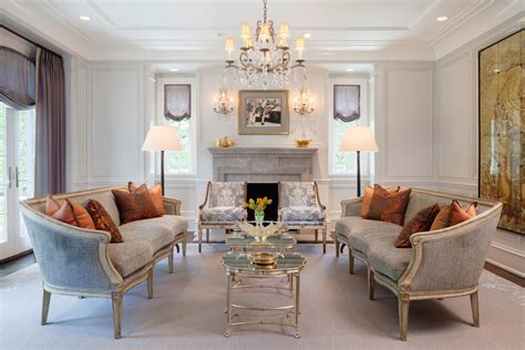Elegant Formal Living Room With Relaxed Roman Shades Traditional