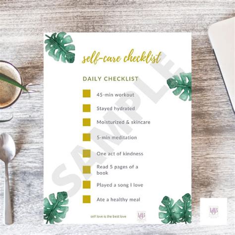 Daily Self Care Checklist Single Sheet Download This Check List Can