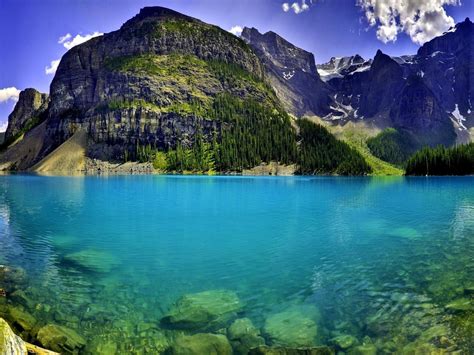 Moraine Forest And Wonderful Blue Lake Water Hd Wallpaper