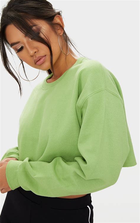 Green Ultimate Cropped Sweater Tops Prettylittlething Usa