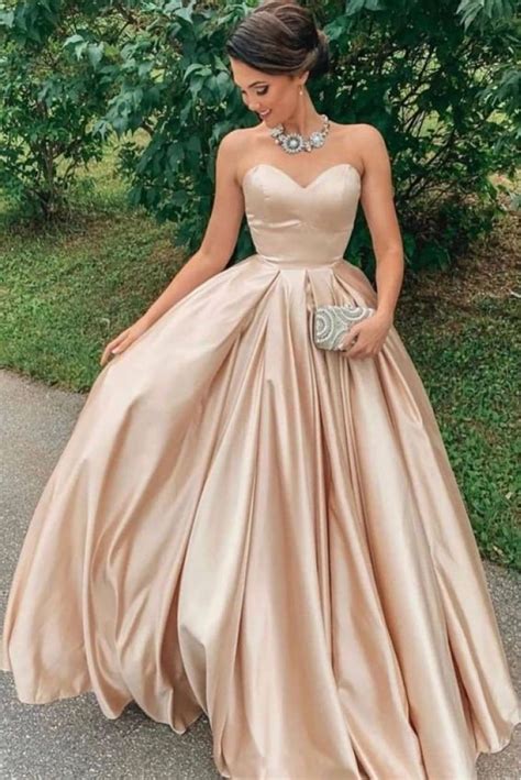 Ball Gown Sweetheart Satin Long Prom Dress Formal Evening Dresses