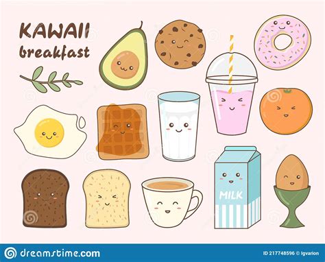 Kawaii Breakfast Vector Stock Vector Illustration Of Milk 217748596