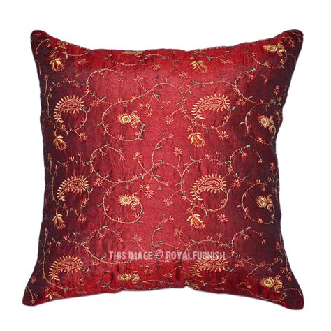 Decorative pillows, eureka springs, arkansas. Red Indian Floral Embroidered Decorative Silk Throw Pillow ...