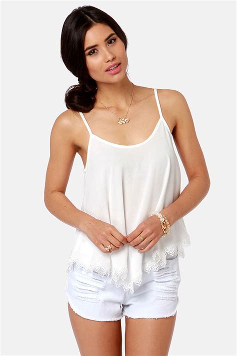 Cute White Top Lace Top Tank Top 3400 Lulus