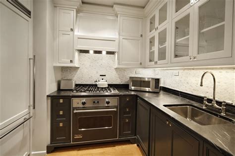 White Upper Cabinets Gray Lower Cabinets Transitional Kitchen