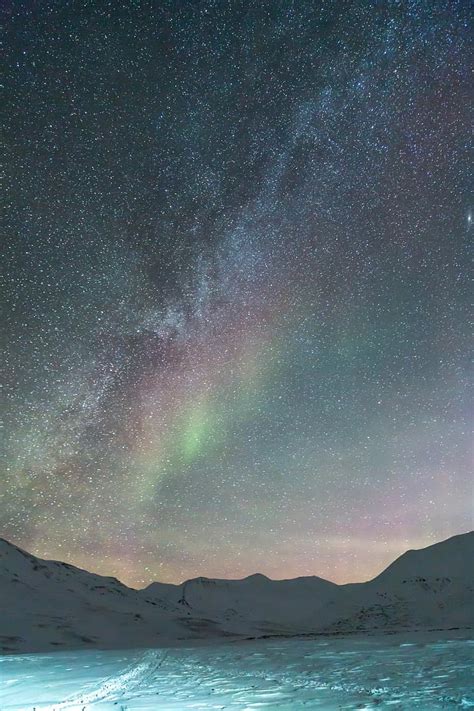 Galaxy Northen Lights Auroras Arctic Snow Longyearbyen Light