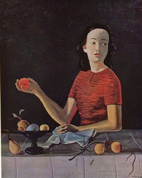 A Painting Of A Woman Sitting At A Table With Apples In Front Of Her