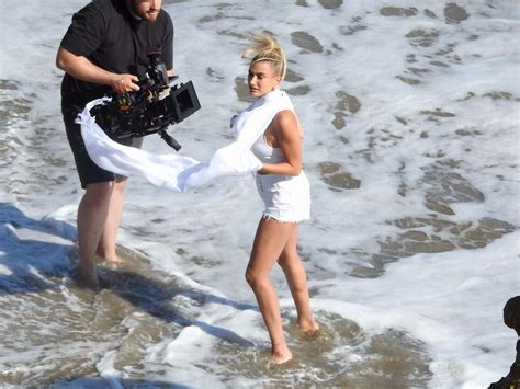 hailey baldwin photoshoot on the beach for bare minerals cosmetics 01