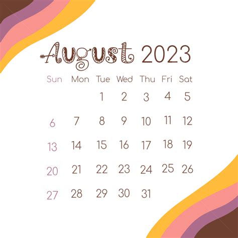 2023 August Calendar Illustration 2023 August Aesthetic Cute