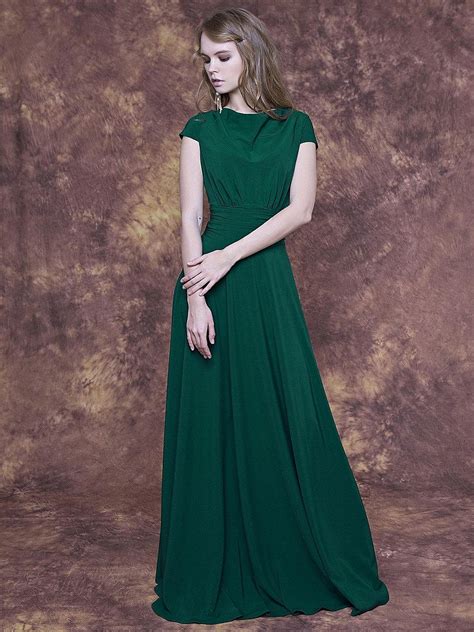 Long Emerald Green Dress With Cap Sleeve Emerald Bridesmaid Dress