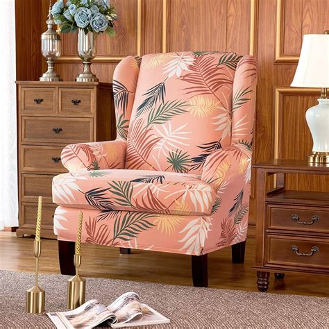 Also the strapless and bottom elasticized design make the cover stay in place well without moving. 2-Piece Leaves Printed Stretchable Wing Back Chair ...