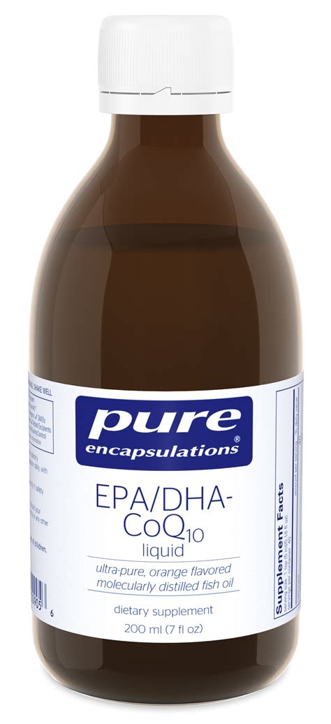 But even with concentrated capsules, you'd typically have to swallow a small handful of pills to get a meaningful amount of epa and dha per day. Pure Encapsulations - EPA/DHA-CoQ10 liquid 200 mL