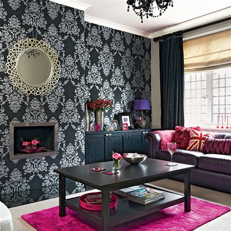 Pink And Black Living Room Scheme Ideal Home