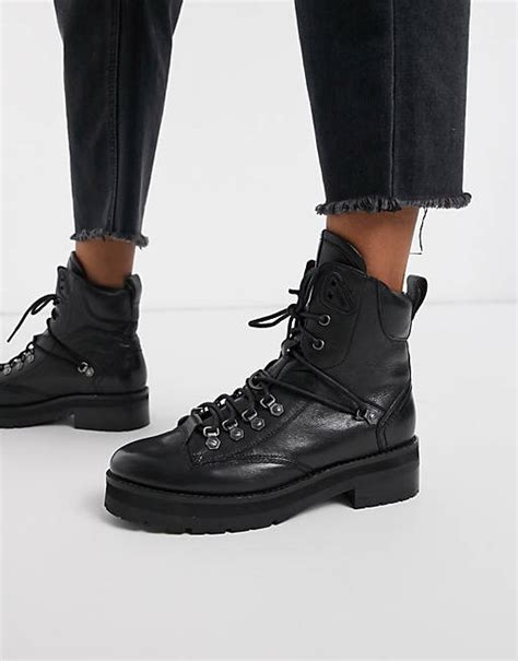bronx leather hiker boots in black asos