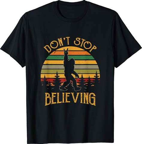 Don39t Stop Believing Bigfoot Rock And Roll Retro Sasquatch T Shirt Men