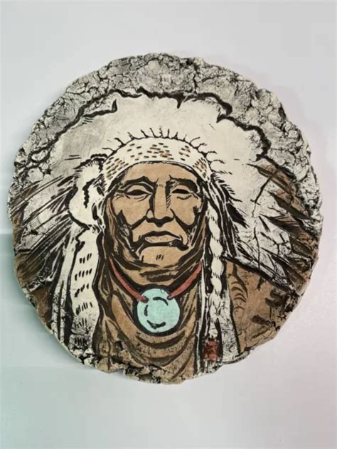 Native American Indian Chief Vintage Pyrography Folk Art 7” Wall Plaque V 36 75 Picclick