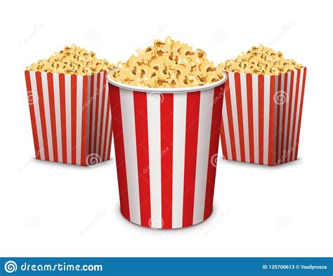 Popcorn Bucket Isolated Full And Empty Pop Corn Box For Cinema Stock